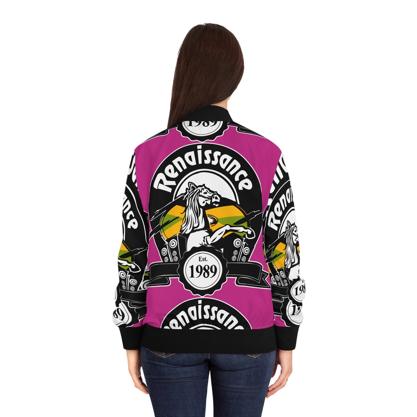 All Over Print Women's Pink Renaissance Bomber Jacket (AOP)