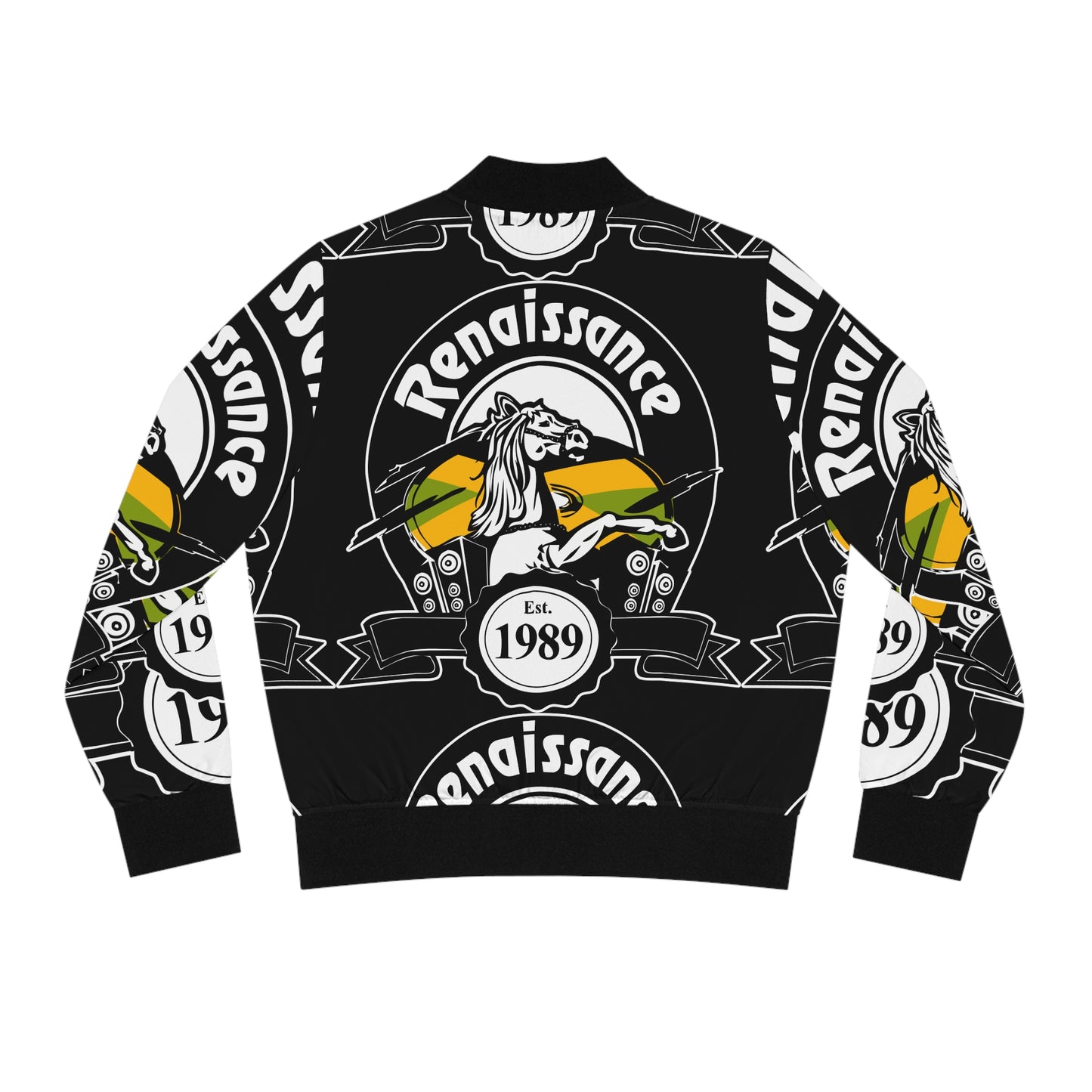 All Over Print Women's Black Renaissance Bomber Jacket (AOP)