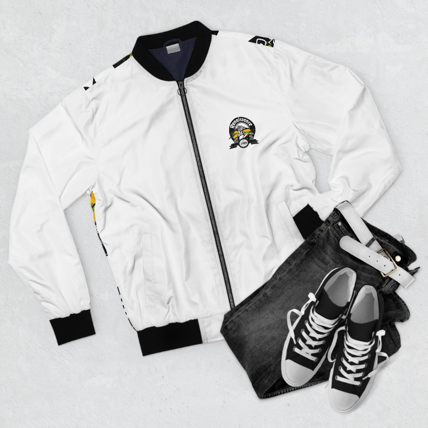 All Back Print Men's White AOP Bomber Jacket