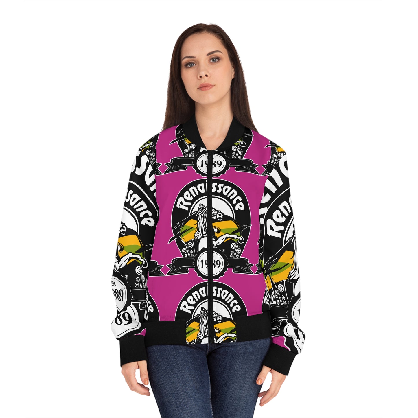 All Over Print Women's Pink Renaissance Bomber Jacket (AOP)