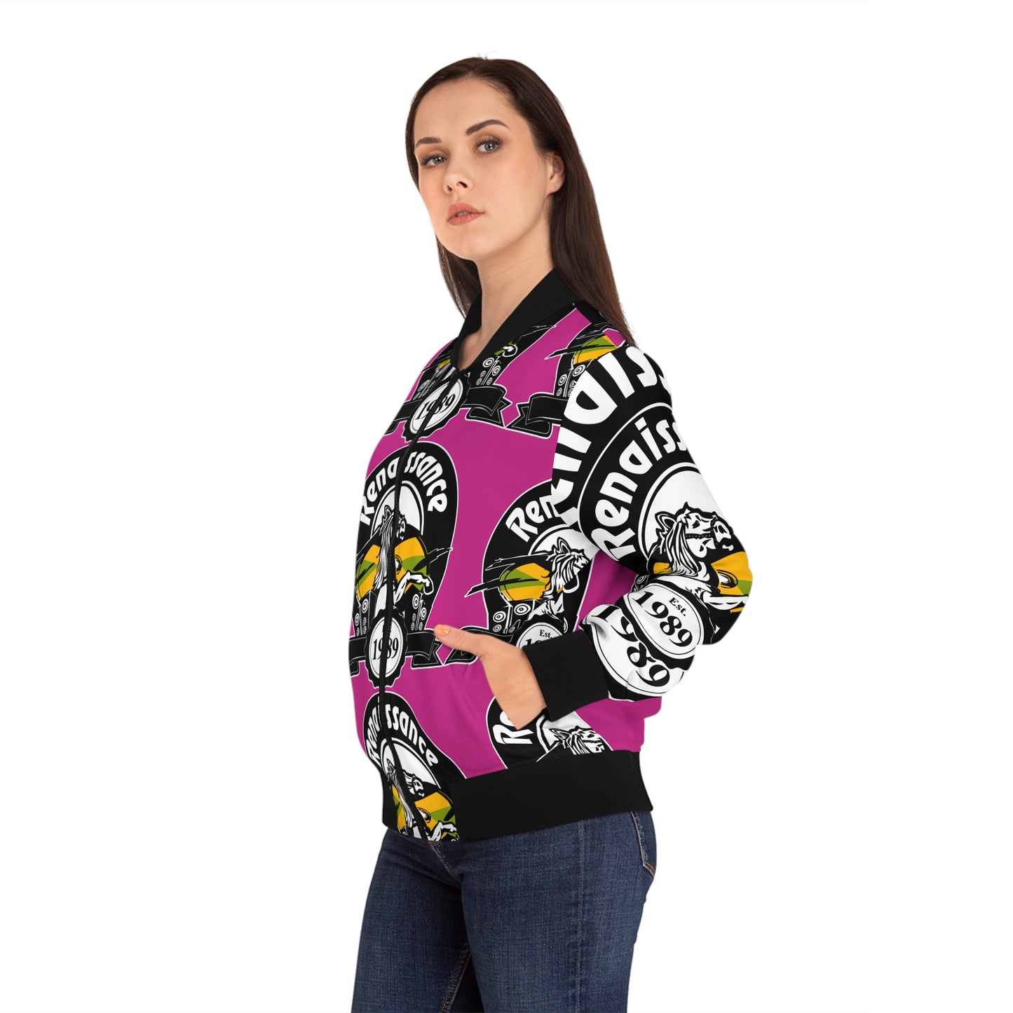 All Over Print Women's Pink Renaissance Bomber Jacket (AOP)