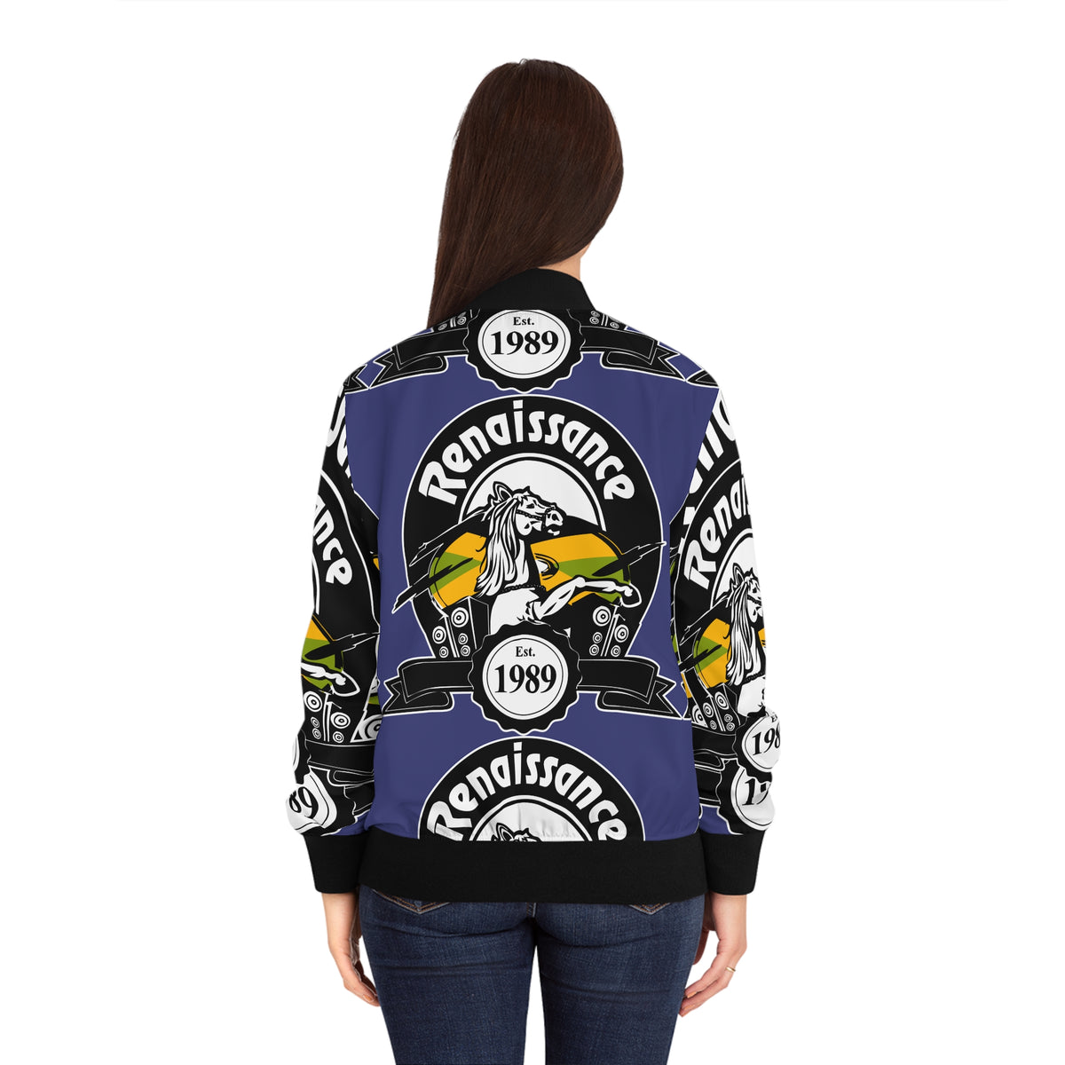 All Over Print Women's Blue Renaissance Bomber Jacket (AOP)