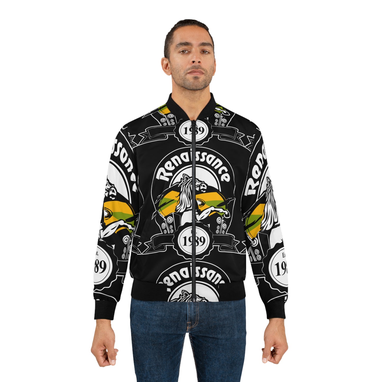 All Over Print Men's Black AOP Bomber Jacket