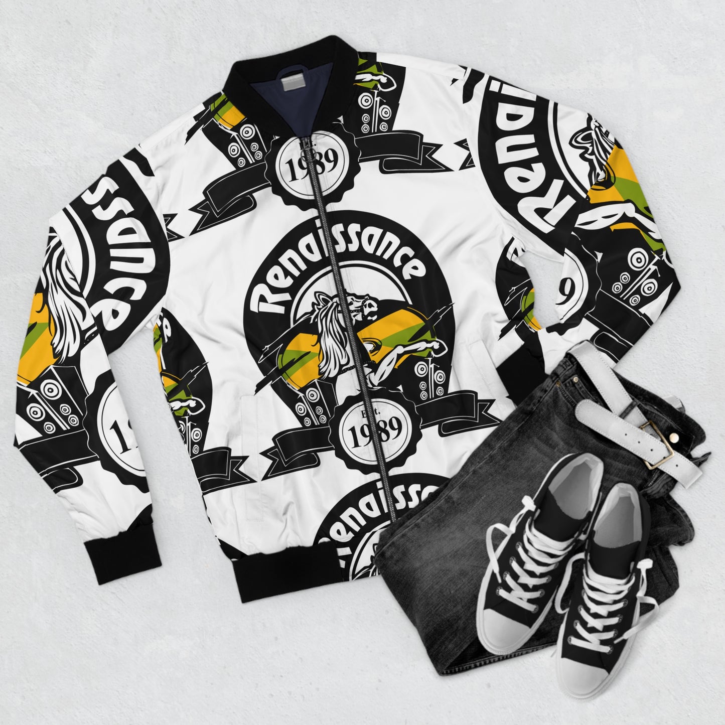 All Over Print Men's White AOP Bomber Jacket