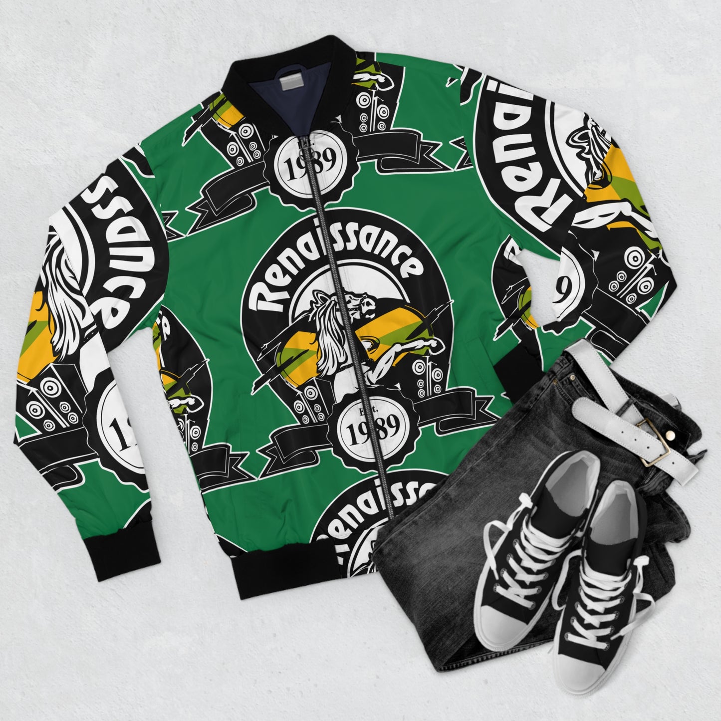 All Over Print Dark Green Men's AOP Bomber Jacket