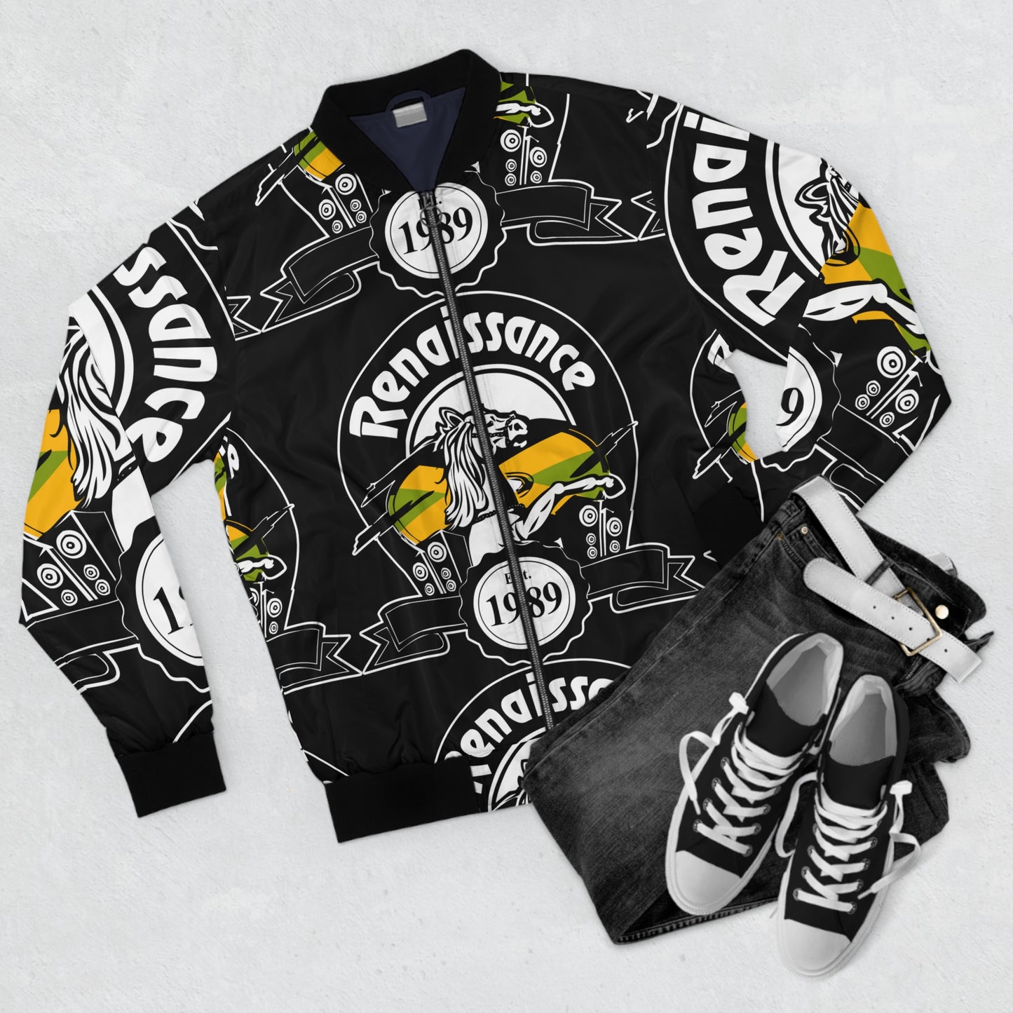 All Over Print Men's Black AOP Bomber Jacket