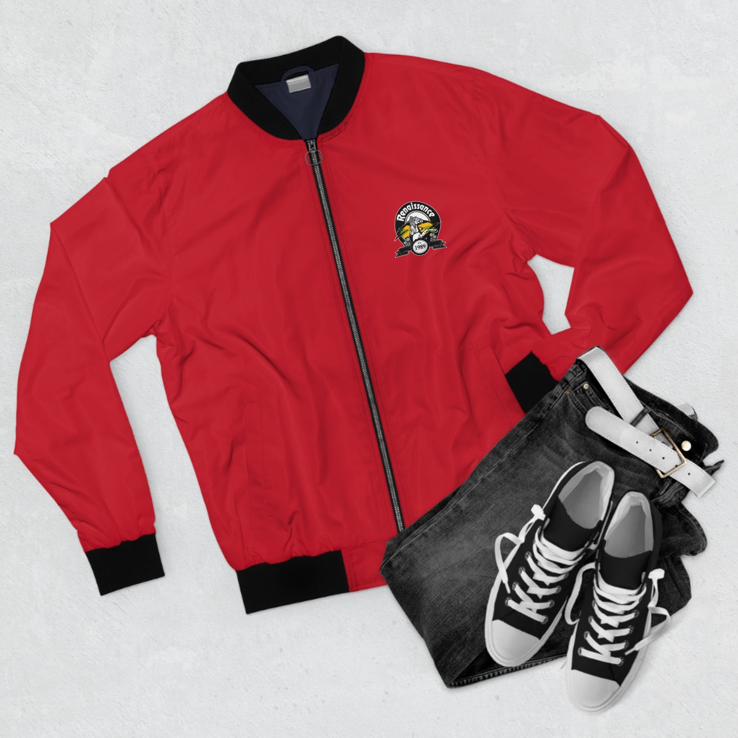 Single Back Print Men's Red AOP Bomber Jacket