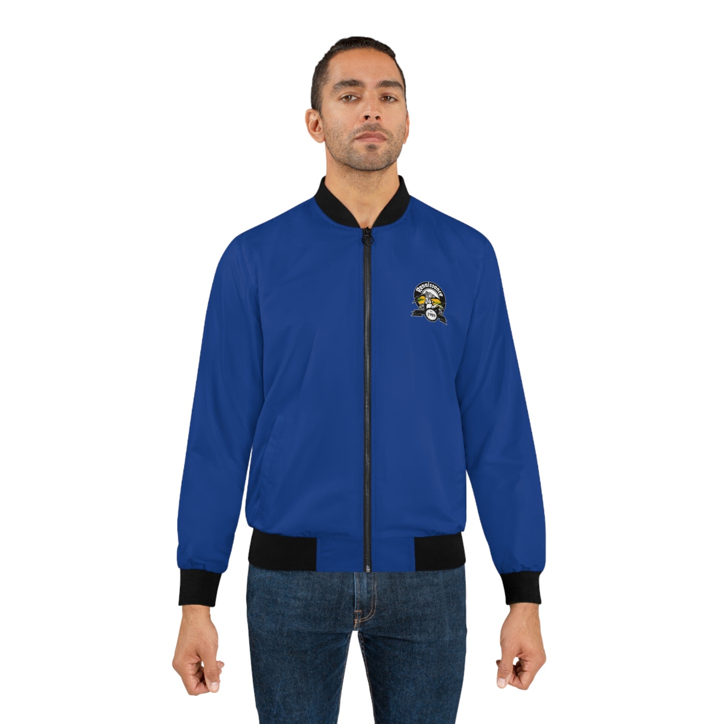 Renaissance Single Back Print Men's Blue AOP Bomber Jacket