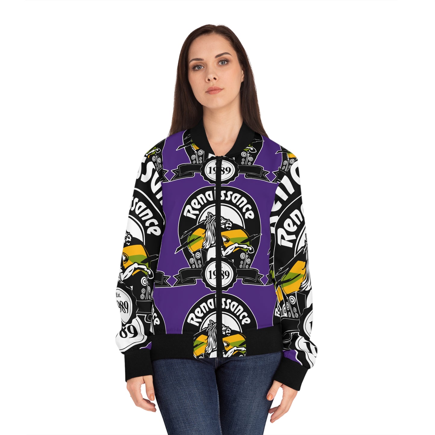 All Over Print Women's Purple Renaissance Bomber Jacket (AOP)