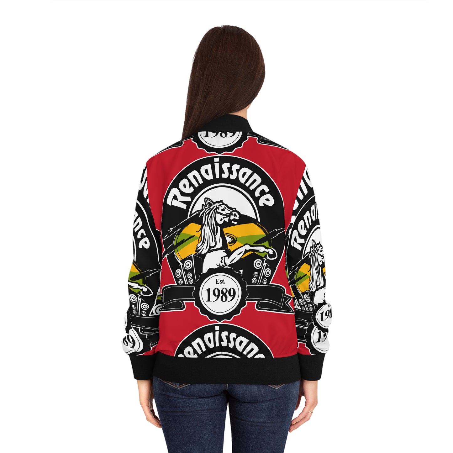 All Over Print Women's Dark Red Renaissance Bomber Jacket (AOP)