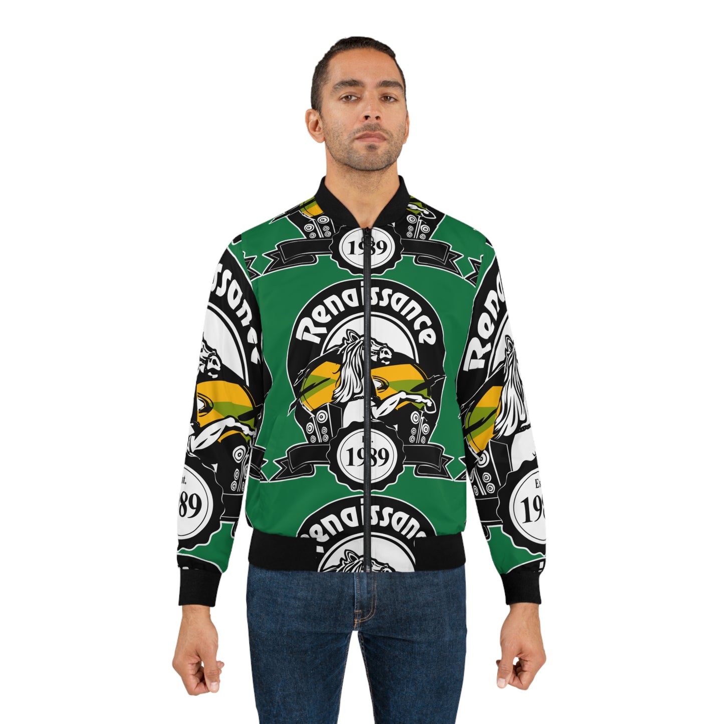 All Over Print Dark Green Men's AOP Bomber Jacket