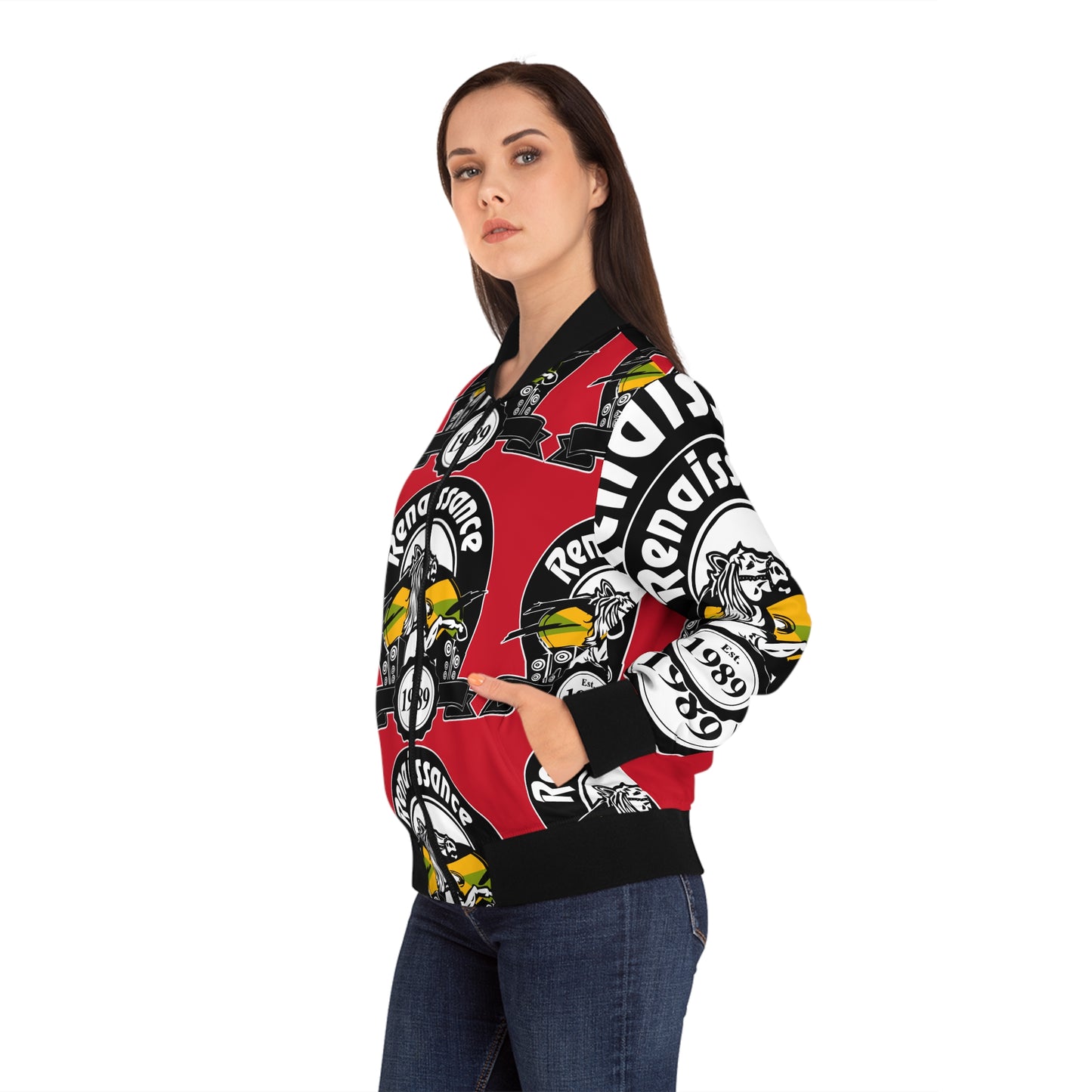 All Over Print Women's Dark Red Renaissance Bomber Jacket (AOP)