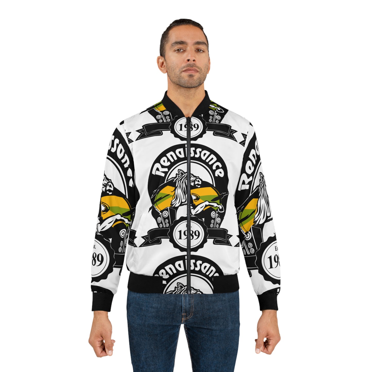 All Over Print White Men's AOP Bomber Jacket