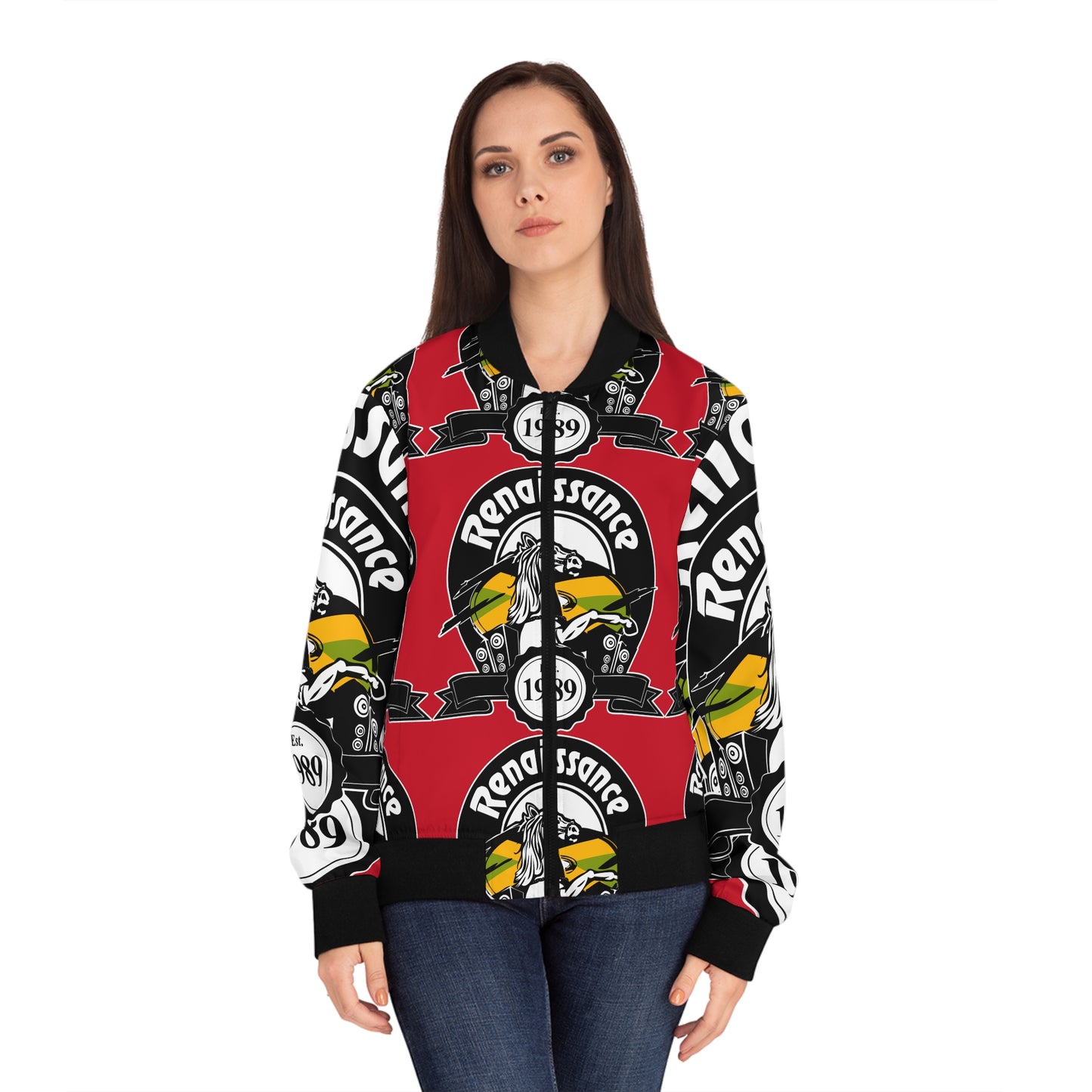All Over Print Women's Dark Red Renaissance Bomber Jacket (AOP)