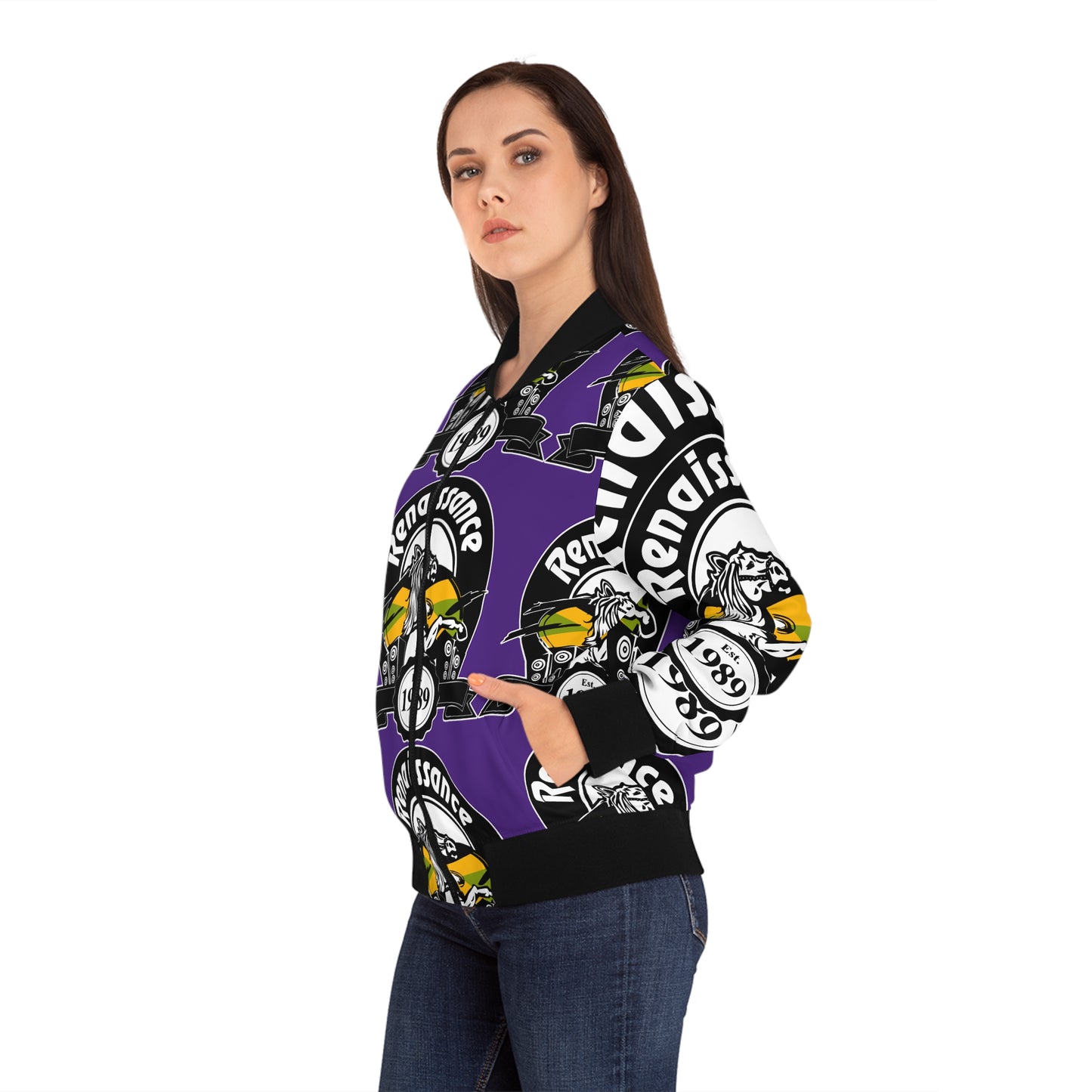 All Over Print Women's Purple Renaissance Bomber Jacket (AOP)