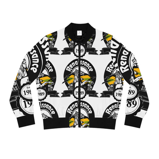 All Over Print Women's White Renaissance Bomber Jacket (AOP)