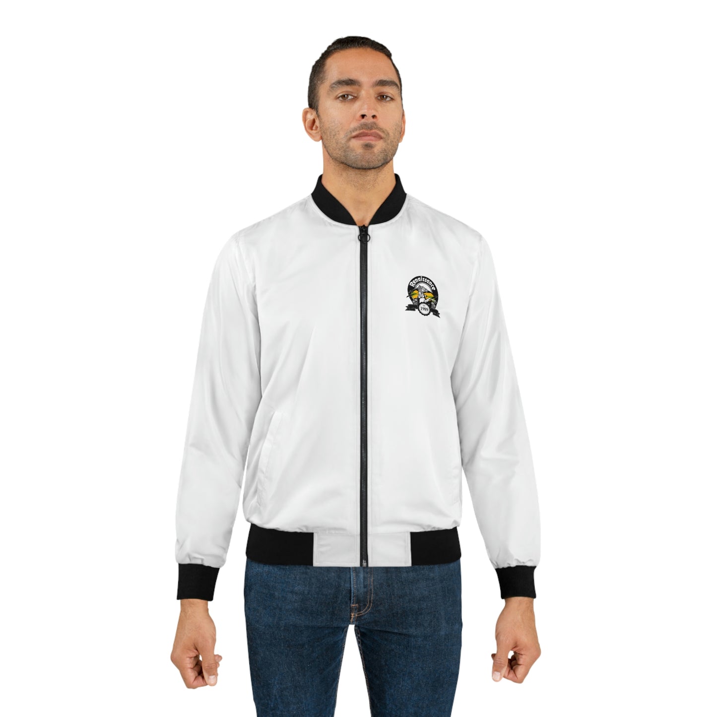 Single Print White Men's AOP Bomber Jacket