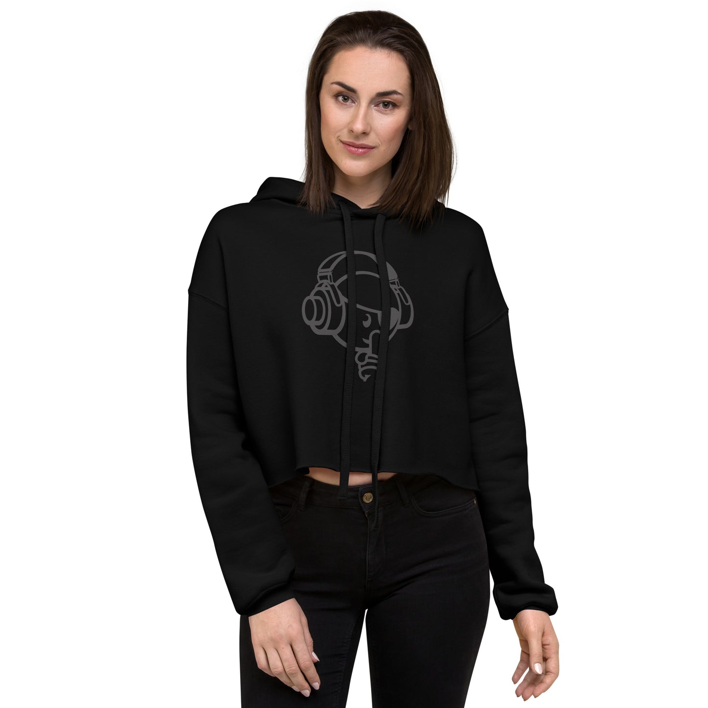 Silent Noise Black Print Crop Hoodie