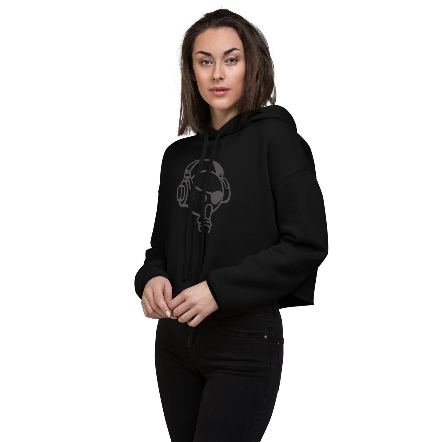 Silent Noise Black Print Crop Hoodie