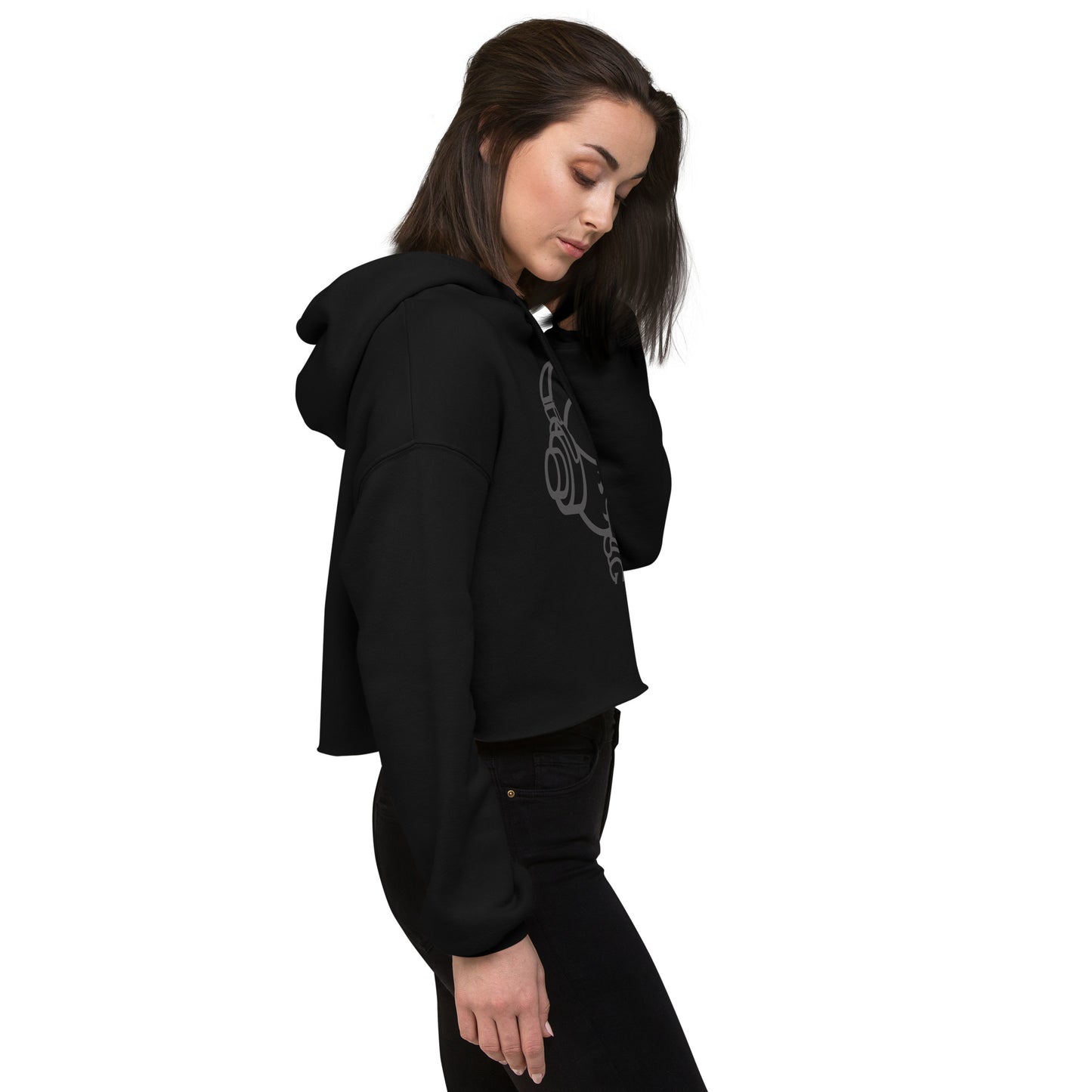 Silent Noise Black Print Crop Hoodie