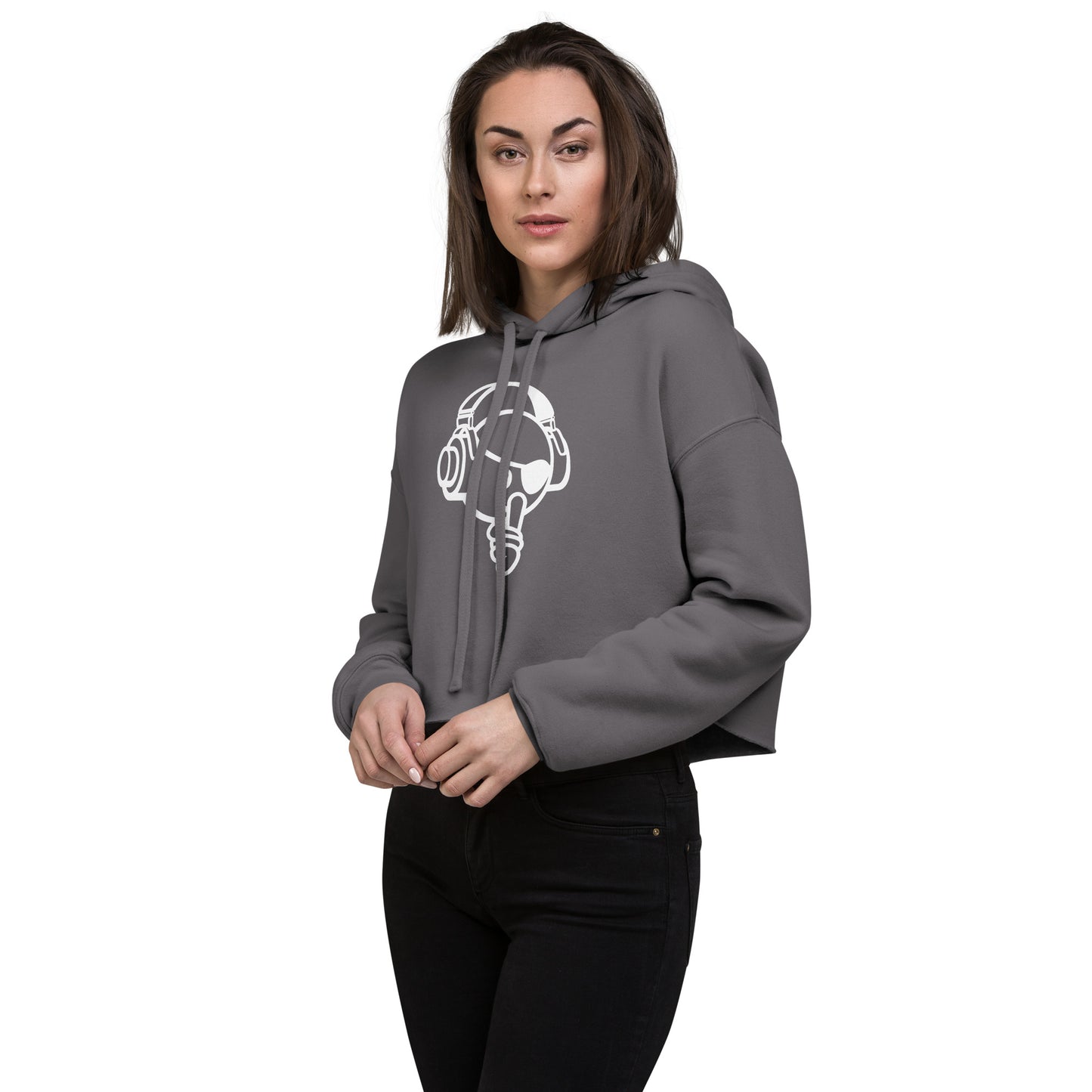 Silent Noise White Print Crop Hoodie